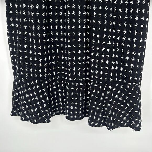 Old Navy Defined Waist Dress Black White Print Long Balloon Sleeves Keyhole Sz M - Picture 5 of 10